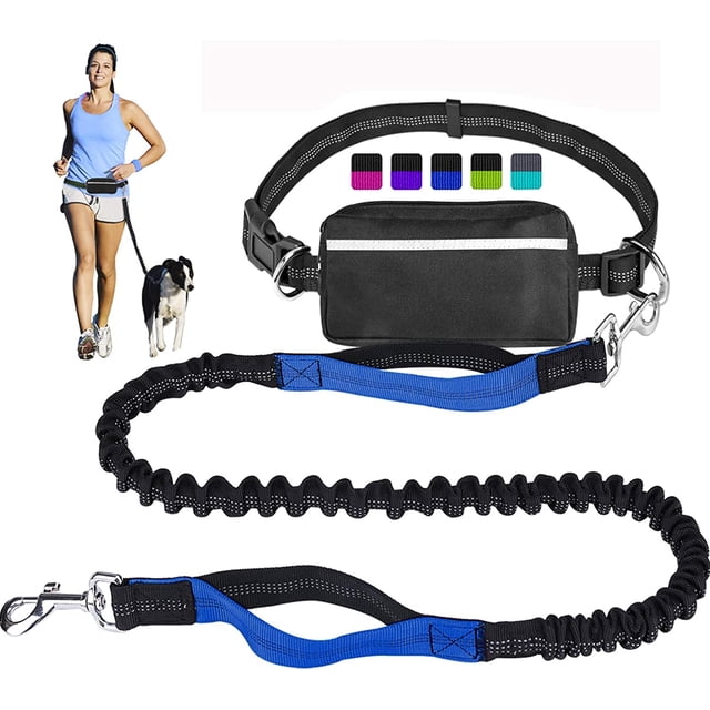 Huggeg Laisse pour Chien Mains Libres pour Course Marche Entraînement Randonnée, Poignée Double Réfléchissante, Pochette Distributrice de Sacs de Caca, Ceinture Ajustable, Absorbant les Chocs, Idéal pour Moyen à Grand AZ824-1148