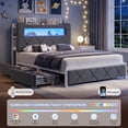 thumbnail image 4 of Hijob Full Size Bed Frame for Boys/Kids with 2-Tier Storage Headboard, Velvet Upholstered Platform Bed with 2 Storage Drawers, Built in Charging Station & LED, Gray, 4 of 13