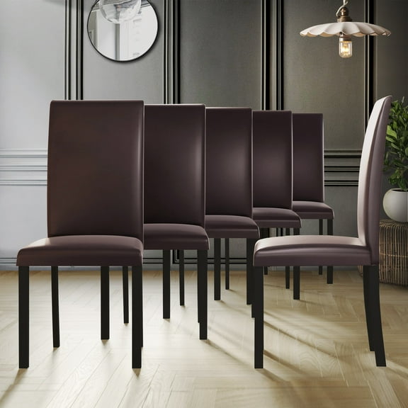Castle Place Contemporary Comfort 6-pieces Faux Leather Upholstered Dining Chairs, Black