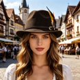 thumbnail image 4 of XIAOCHA Womens Braided‑Buckle Fedora Hat Solid Wide‑Brim Hat Outdoor Festival Hat,Brown, 4 of 8