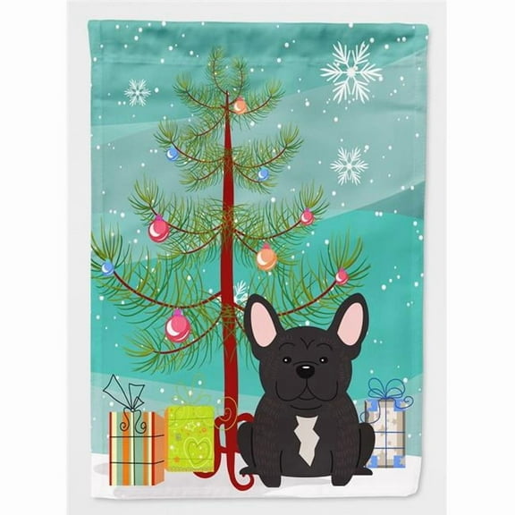 Caroline's Treasures BB4134GF Merry Christmas Tree French Bulldog Brindle Flag Garden Size , Small, multicolor