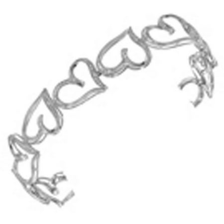 10k White Gold Round Diamond Heart Love Bangle Bracelet (1/8 Cttw)