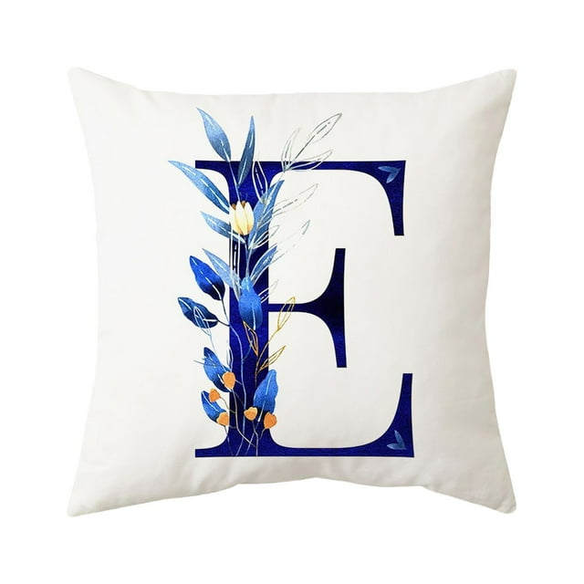 Throw Pillow Cover Alphabet Flowers 18x18 Inch Square Pillow Protector for Sofa Couch Bedroom Car Home 1pc