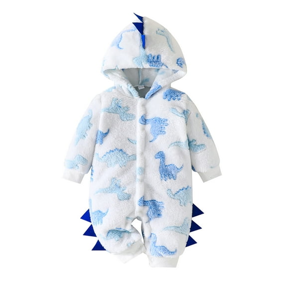 Suealasg Newborn Baby Boy Plush Snowsuit Long Sleeve Dinosaur Fleece Hooded Romper Jumpsuits 3 6 9 12 18 Months Infant Boy Winter Warm Outwear Clothes