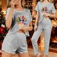 thumbnail image 2 of Fewfanhot Women's Pajama Sets 3 Piece Cute Thanksgiving Turkey Print Pajama Set Short Sleeve Tee Lounge Shorts and Pants Sleepwear, 2 of 8