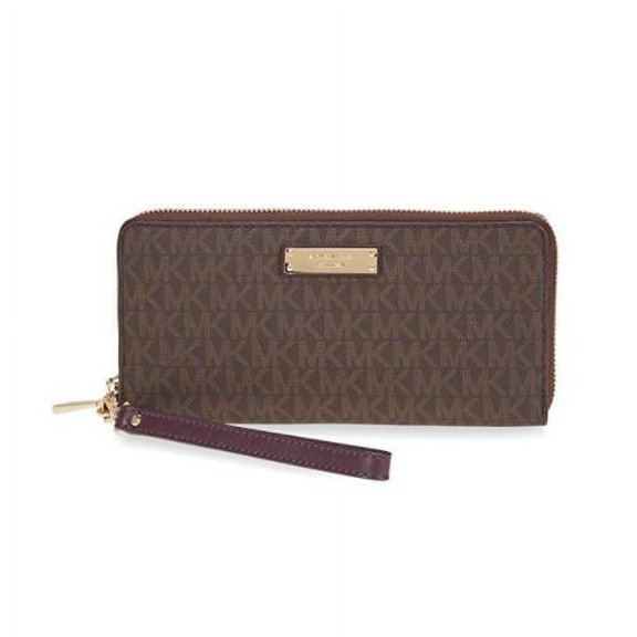 Michael Kors Jet Set Travel Logo Continental Wristlet- Brown and Purple