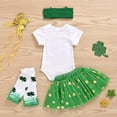 thumbnail image 5 of Lovzfmll 4-Piece St. Patrick's Day Romper Set for Toddlers, Clover Print Short Sleeve Jumpsuit with Tulle Skirt & Headband for Little Girls, Holiday Outfits for 0-6 Months, 5 of 9