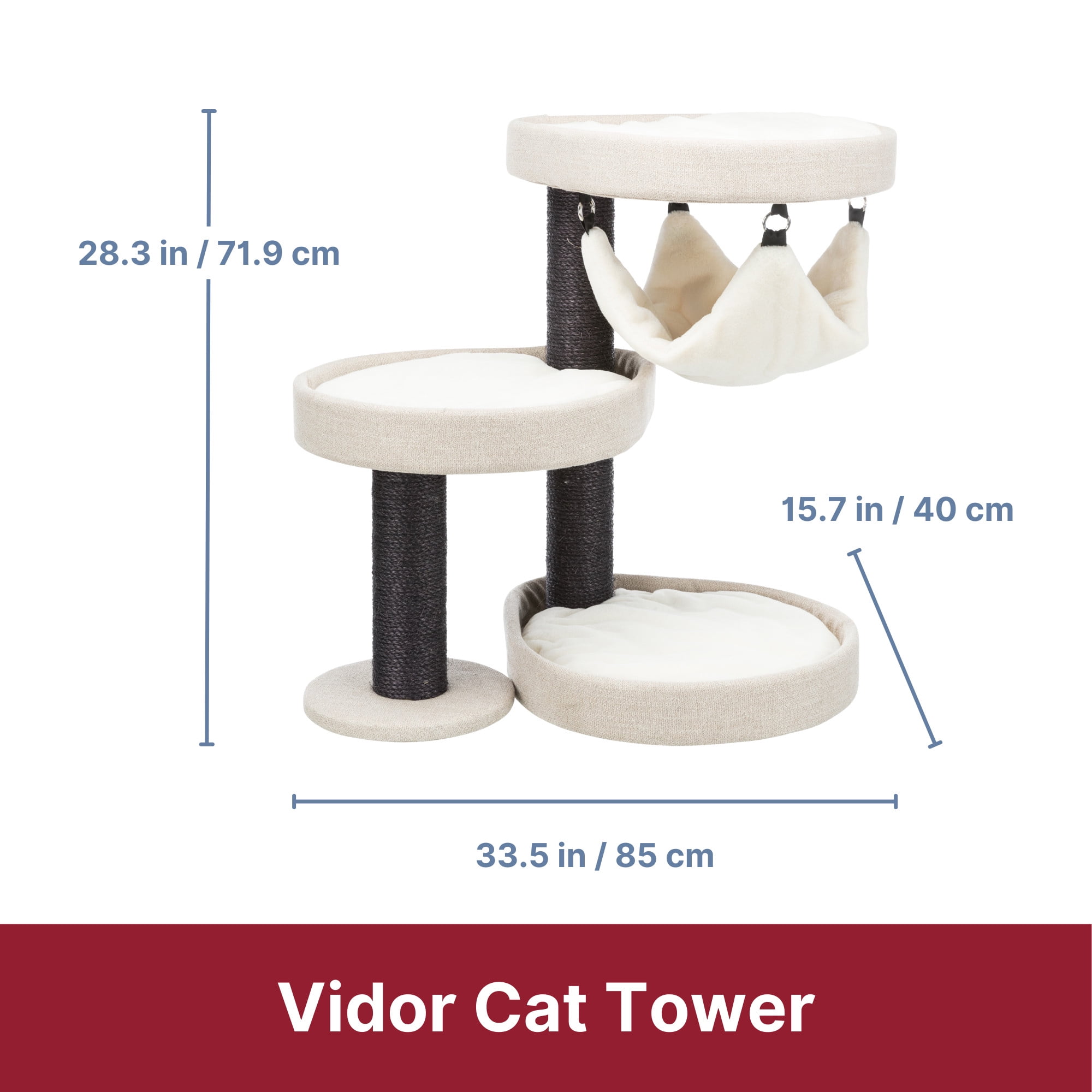 TRIXIE Vidor Plush & Sisal 2-Level 28.3" Cat Tree Scratching Posts Hammock Cushions Cream