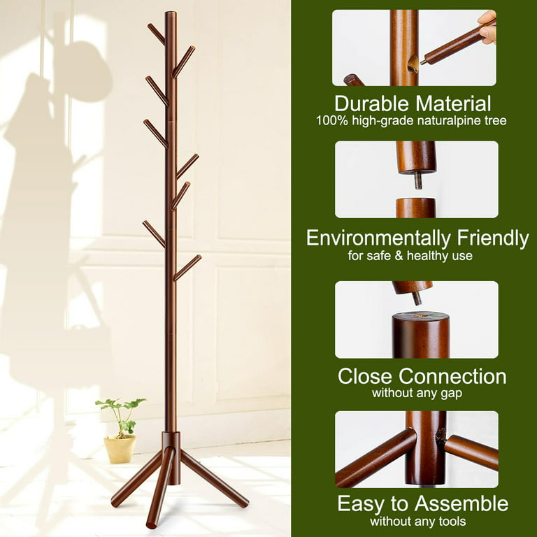 Honey-Can-Do Black/Brown Freestanding Coat Rack with Accessory Tray