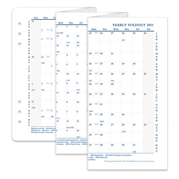 FranklinCovey Compact Universal Yearly Foldout Calendar 2021