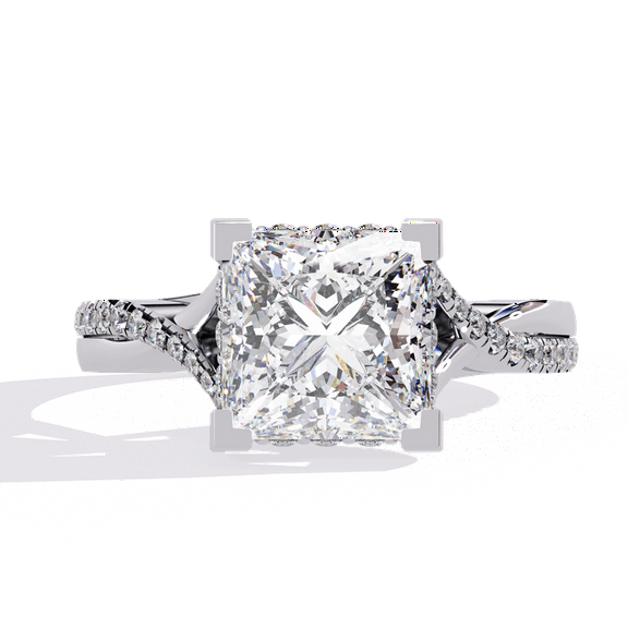 2.42 CT Princess Cut Lab Grown Diamond Hidden Halo Wedding Ring, Twisted Band With Pave Set Engagement Anniversary Promise Ring For Women