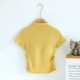 thumbnail image 2 of Lovskoo Women's Mock Turtle Neck Slim Short Sleeve T Shirt Ruched Tight Crop Tops Tee Summer Tops for Women Yellow L, 2 of 5