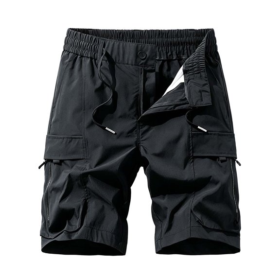 asjyhkr Cargo Shorts for Men Elastic Waist Casual Outdoor Hiking Lightweight Camping Running Shorts with Multi-pockets(Medium,Black)