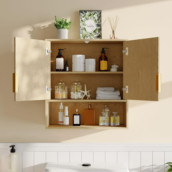 Space-Saving Wall Mounted Bathroom Medicine Cabinet - Mirrored Door, Adjustable Shelf, Waterproof MDF, Over Toilet Organizer, Durable, Easy Install - Oak Finish