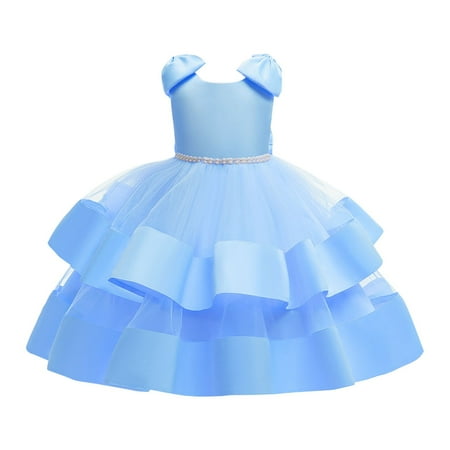 

PANGF Girls Party Dress Children s Dress Princess Dress Girls Beaded Bow Knot Puff Cake Dress Big Children s Festival Birthday Dress for Girls