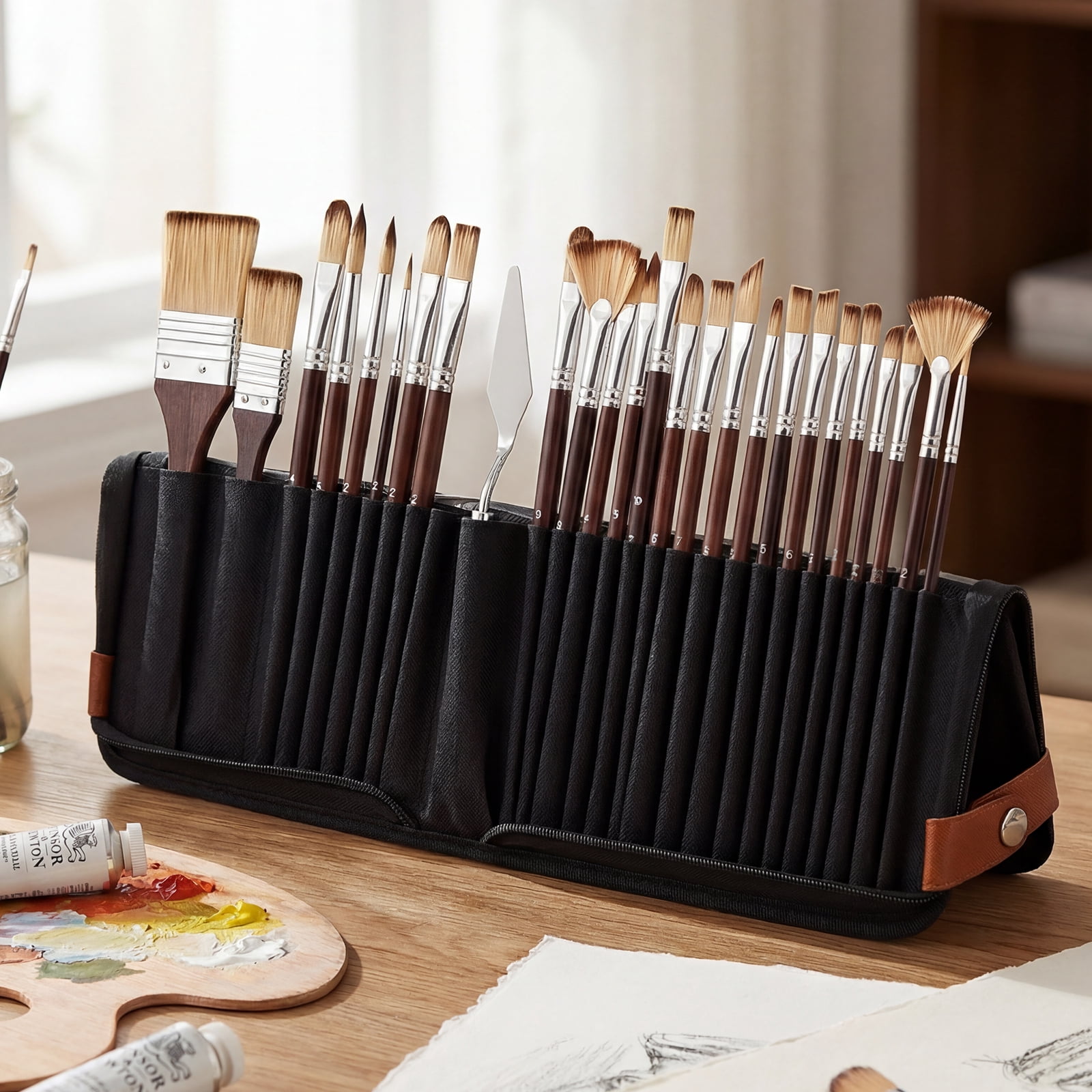 Threns Paint Brush Set,26Pcs Watercolor Acrylic Paint Brushes with Flat,Filbert,Fan,Dagger,Cat Tongue,Round,Palette Knife,Professional Paintbrush Kit for Artist,Oil,Face Painting