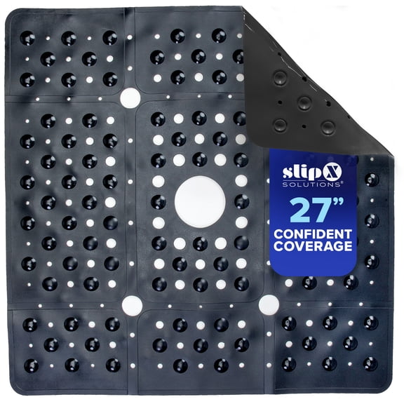 SlipX Solutions 27 x 27 Extra Large Square Shower Mat in Black