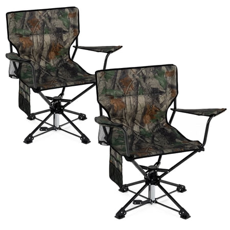Goplus 2 PCS 360° Swivel Hunting Chair with Mesh Cup Holder & Storage Pockets Cozy Backrest Camouflage