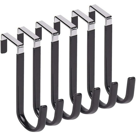 6 Pack Metal Over Door Hooks With Soft Rubber Surface, Heavy Duty Organizer Over The Door Hangers for Clothes, Umbrellas, Bag, Towels, Hats (Black)