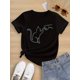 thumbnail image 1 of Girls' Casual Crew Neck T-Shirt with Cat High-Five Print - Polyester Knit Top with Slight Stretch for Kids 8-14 Years, Summer Animal Pattern Fashion Tee, 1 of 6