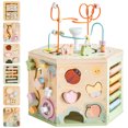 thumbnail image 2 of Robud Wooden Activity Cube Toy for Toddlers, 13 in 1 Montessori Baby Activity Cube, Baby Play Cube Toy with Educational Features, Gift for Boys & Girls - 1 Year +, 2 of 12