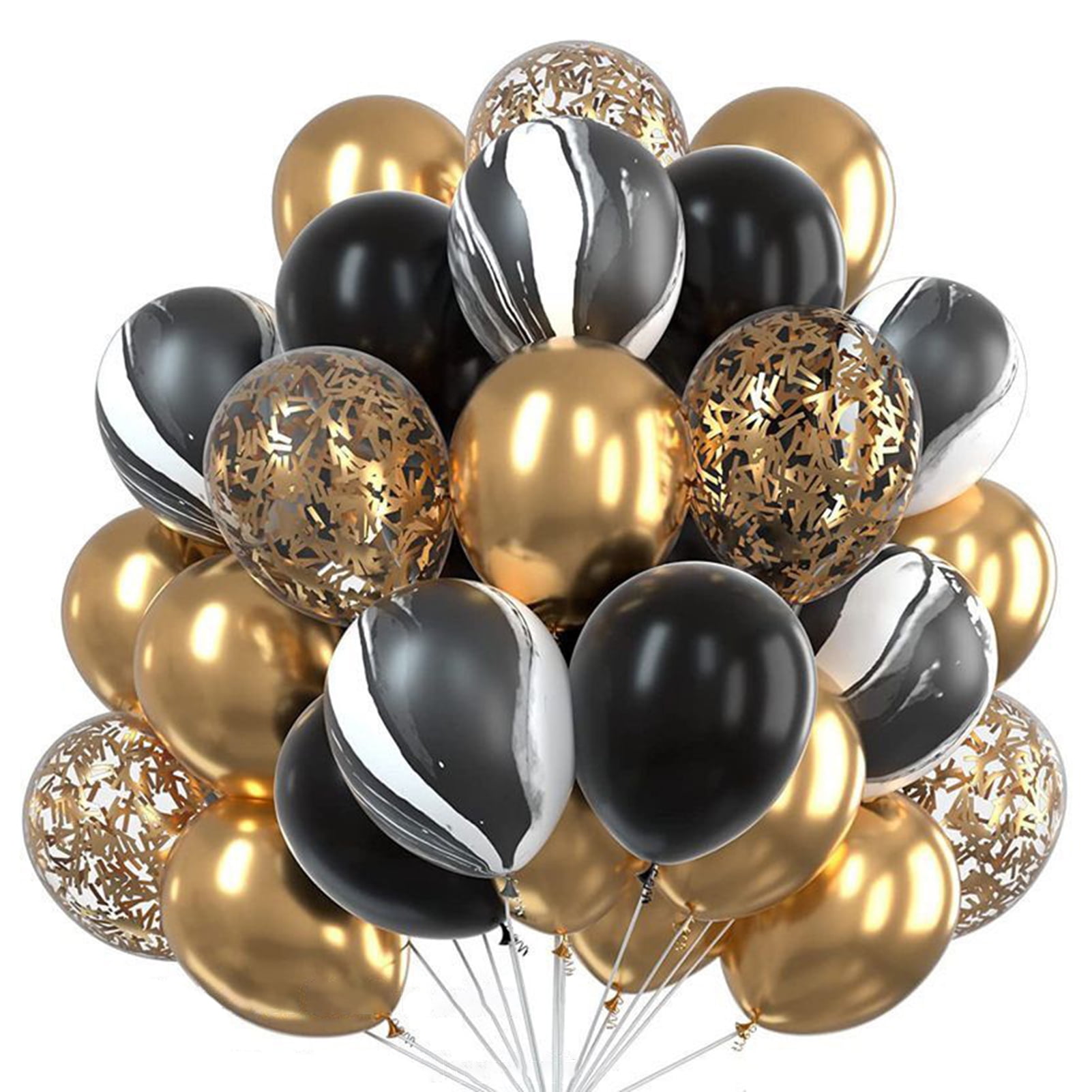 Jumbo Confetti Balloon & Tassel Tail - Black, White & Gold