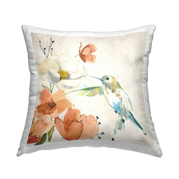 Stupell Industries Fluttering Bird & Florals Decorative Printed Throw Pillow Design by Carol Robinson.