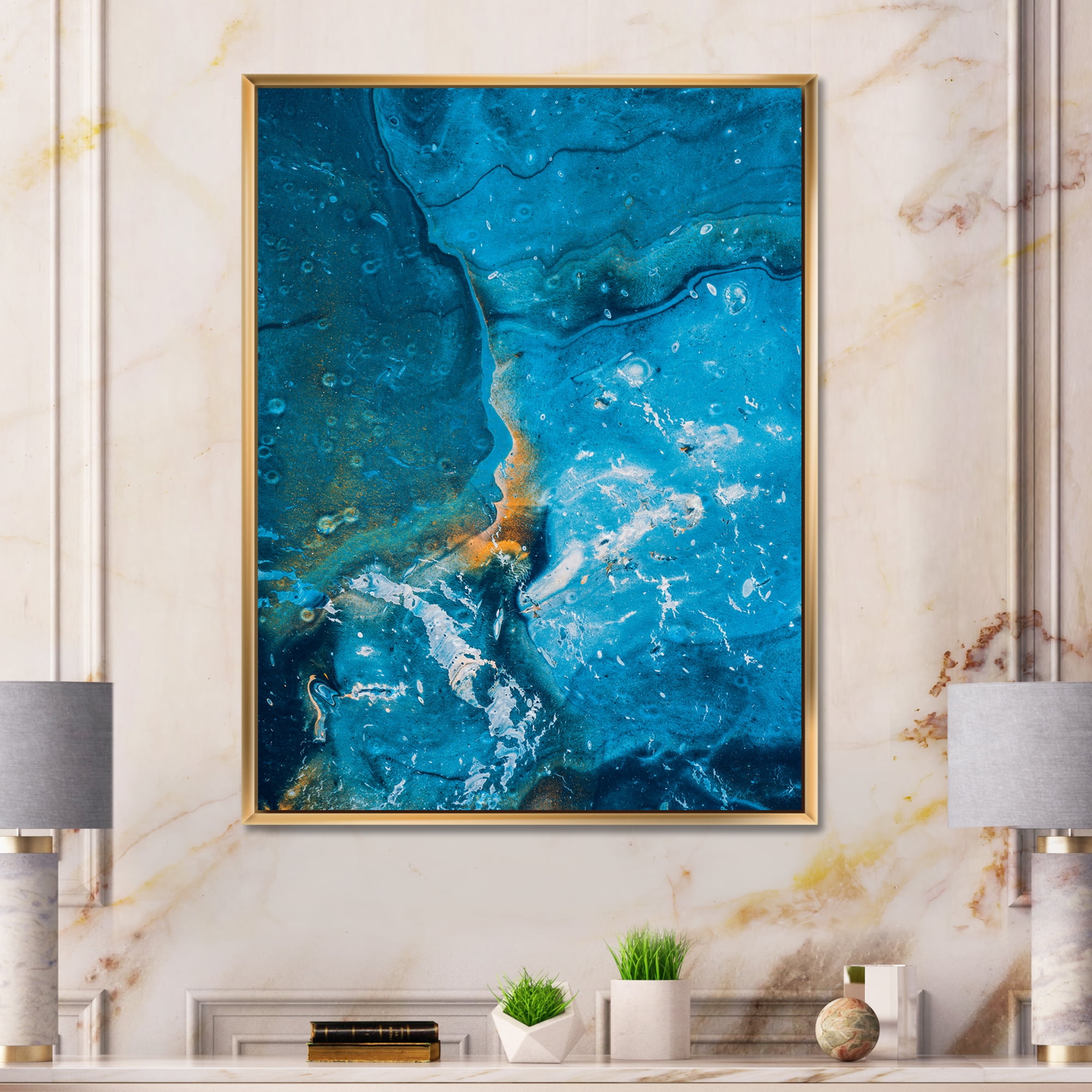 Abstract Blue Marble Composition I 24 in x 32 in Framed