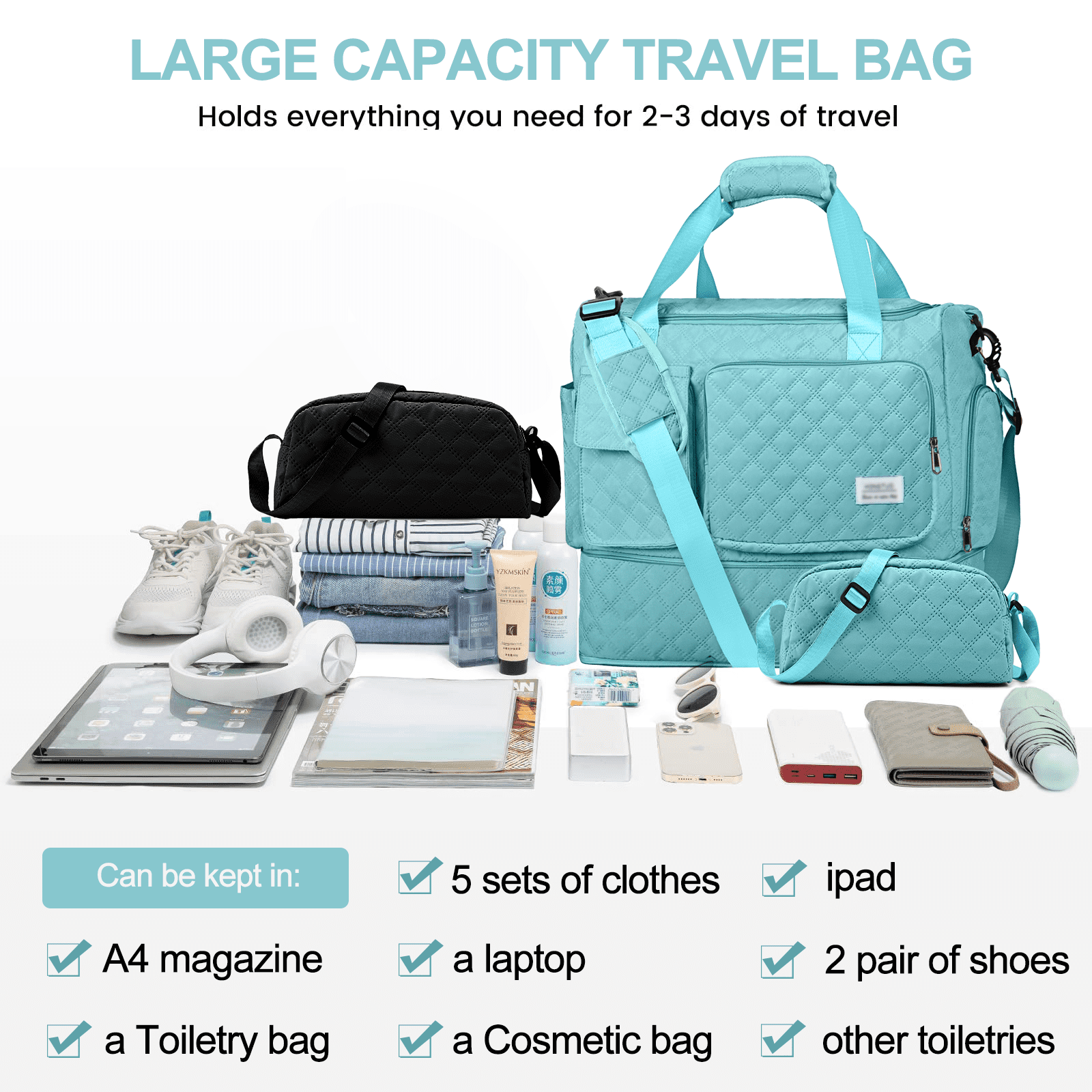 Gynky Travel Duffle Bag Weekender Bags for Women with Shoe Compartment Carry on Overnight Bag with Toiletry Bag Hospital Bag for Labor and Delivery Weekender Overnight Bag for Trave Sport Hospital