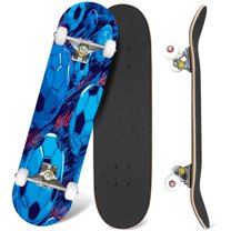 31'' Complete Skateboard 7 Layer Canadian Maple Double Kick Deck Skateboards Abstract football soccer ball grid sign green Sport Skate Board for Beginner Adult Gifts