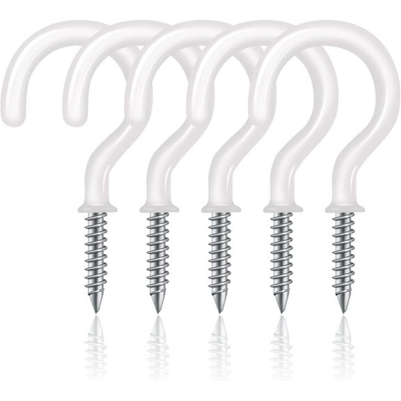 Ceiling Hooks Pack of 12 for Hanging Plants & Lights with Screw Plugs - 2.9" Vinyl Coated Ceiling Hooks Heavy Duty - White Screw Hooks for Hanging Cups