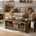thumbnail image 5 of Dayalane 47" Modern Farmhouse Style Coffee Table, 2-Tier Storage Rectangular Center Table with Solid Pine Wood Legs, Thick Wooden Design Rectangular Living Room Table for Living Room Office, Walnut, 5 of 10