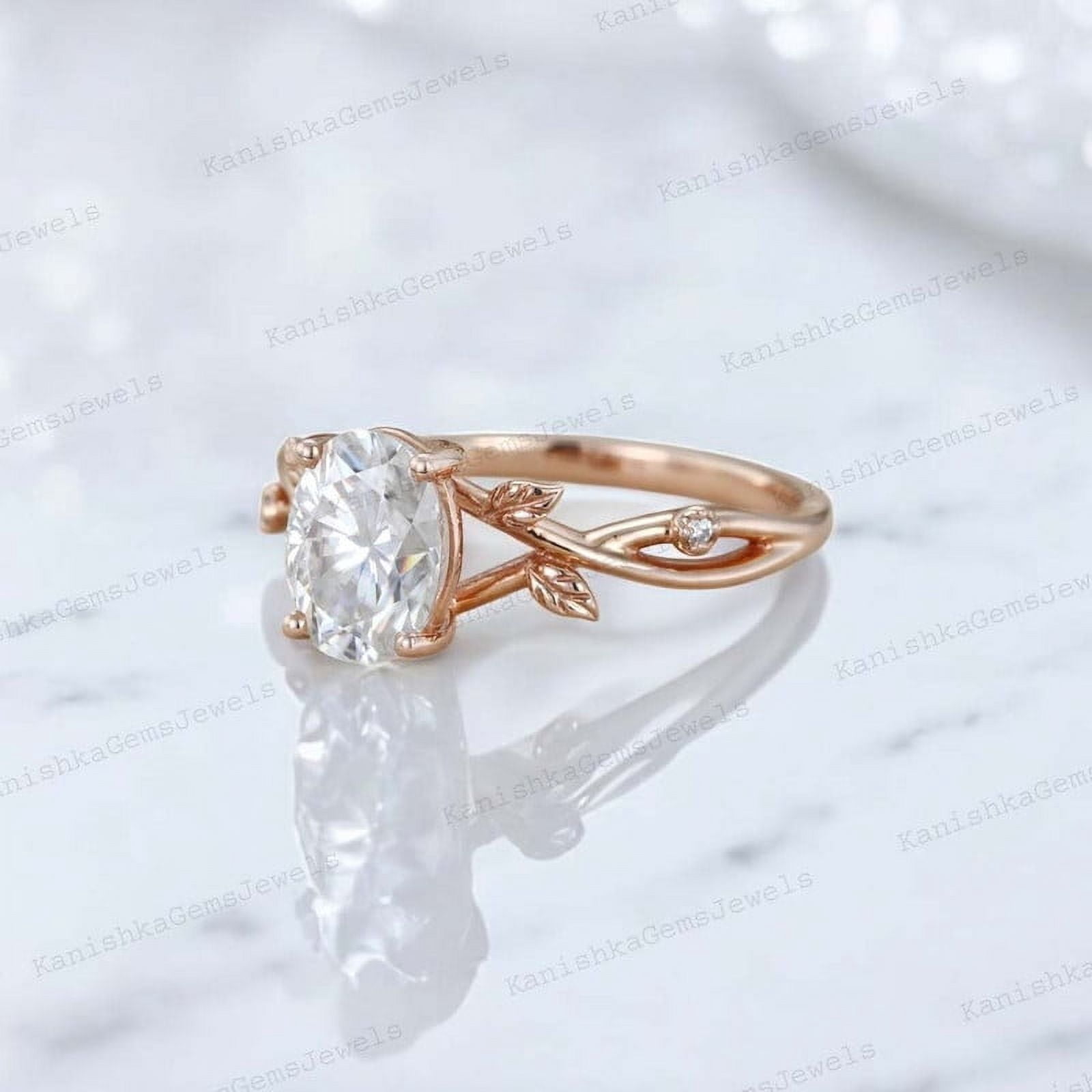 KANISHKAGEMS&JEWELS 2Ct 8x6mm / Oval Cut Moissanite Engagement Ring CZ Diamond Twig Leaf Ring Nature Inspired Women Jewelry Birthday Gift For Daughter