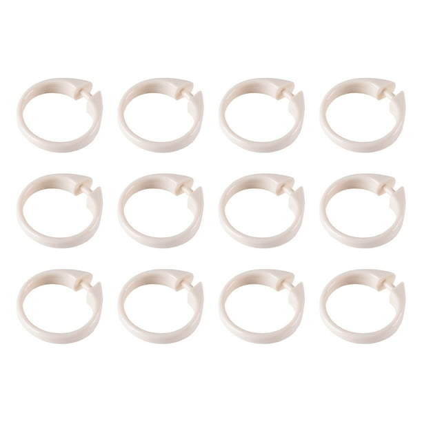 Easy Snap Plastic Shower Curtain Ring Hooks, Set of 12, Off White