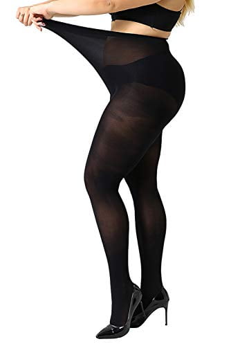 MANZI 2 Pairs Women/'s Control Top Plus Size Pantyhose Opaque Sheer Tights
