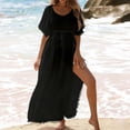 thumbnail image 2 of Swim Suit Coverup for Women Short Sleeve Tie Front Bathing Suit Cover Up High Cut Swimwear Beach Dress, 2 of 7