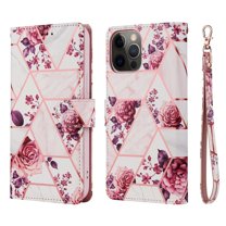Dteck Marble Patterned Case for Apple iPhone 12 Pro Max 6.7-inch,Magnetic Leather Card Holder Wallet Kickstand Case Flip Shockproof Protective Cover with Strap,Rosegold