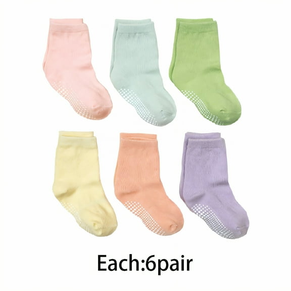 TELOLY 6Pack Toddler Socks,Best Suited for Indoor Floors to Prevent Slips Toddler Socks 2T-3T,Shrink-Resistant Fabric Is Simple to Maintain Kids Socks,Style1,S