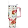 thumbnail image 2 of 40oz Pioneer Colorful Floral Stainless Steel Flip Straw Tumbler with Lid and Straw Spill Proof Travel Cup Double Wall Vacuum Insulated Coffee Mug with Handle Pink, 2 of 7