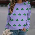 thumbnail image 3 of TKLPEHG St. Patrick's Day Sweatshirt for Women Green Shamrock Long Sleeve Tops Clovers Print Round Neck Pullover Tops (Purple,S), 3 of 4