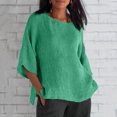 thumbnail image 2 of Womens Summer Tops 2025 Cotton Lien Blouse 3/4 Sleeve  Neck T-Shirts Casual Loose Shirts Beach Vacation Tees (Mint green), 2 of 5