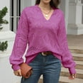 thumbnail image 6 of Fnooota Sweaters for Women, Long Sleeve Lightweight V Neck Knit Pullover Tops Hot Pink Size L, 6 of 9
