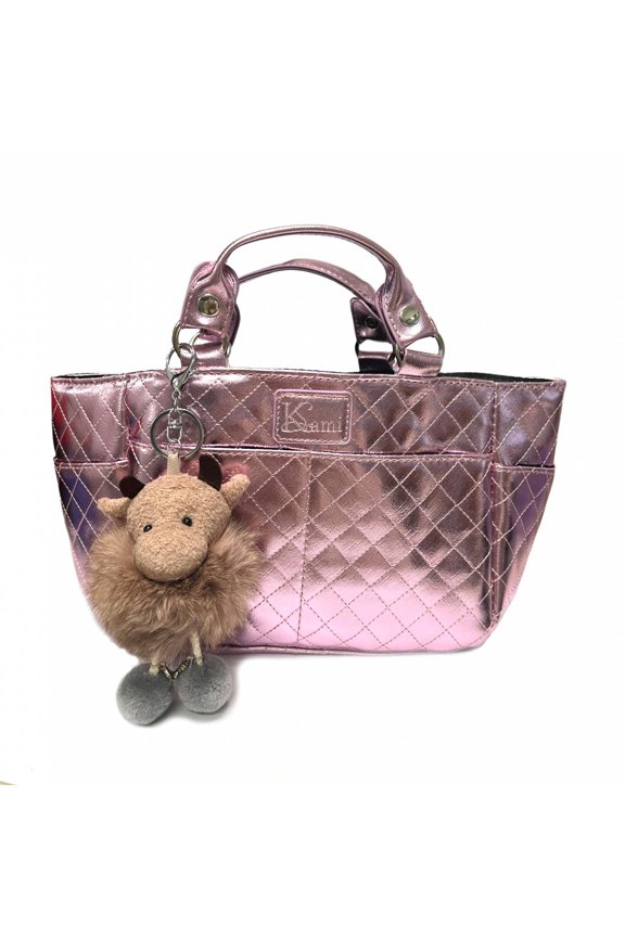 Kami-So Ice Skating Rink Tote - (Metal Rose) with Sassy Skater Keychain (Rose Taupe)