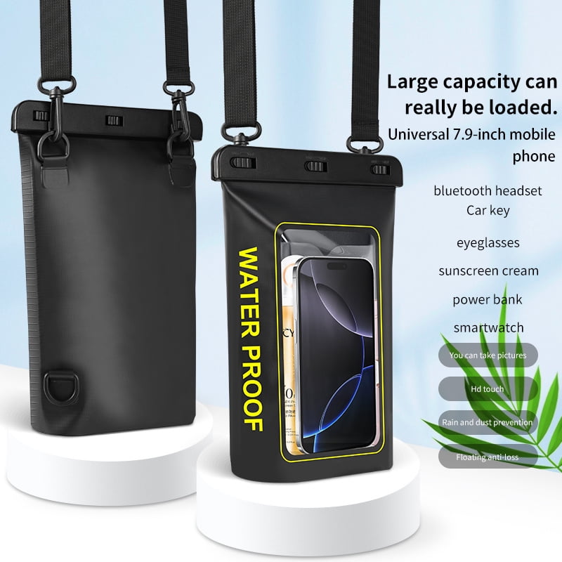 1.8L Waterproof Phone Pouch with Neck Strap, Universal Dry Bag for iPhone 16 15 14 13 Pro Max, Galaxy S24 S23 S25, Fits Up to 8", Ideal for Beach, Boating, Swimming, Travel, Durable PVC Material