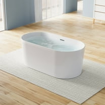 ANGELES HOME 59" Acrylic Freestanding Bathtub, Soaking White Bathtub with White Drain and Integrated Slotted Overflow Included, Glossy White