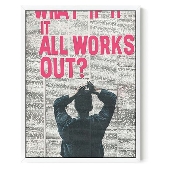 Retro Trendy Newspaper Canvas Wall Art What If All Works Out Poster Black And White Wall Art Positive Affirmation Quote Wall Art Pink Font Wall Decor Minimalist Home Decor Framed
