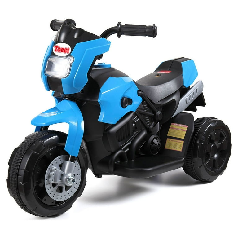 TOBBI 6V Kids Ride on Motorcycle 3 Wheels Trike Dirt Bike W LED Headlights Age 3 6 Child Blue