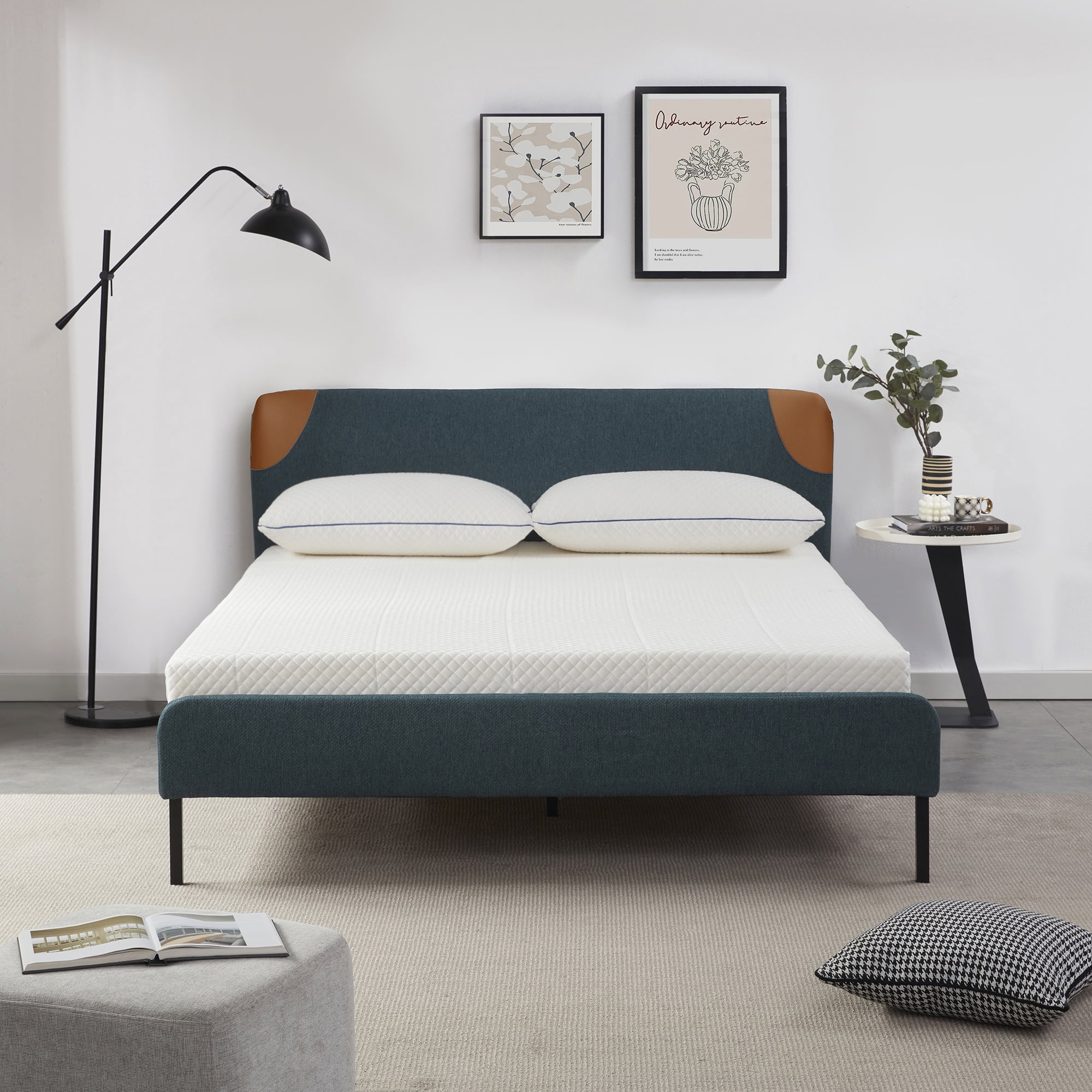 BDEUS Twin Bed Frame with Curved Headboard, Upholstered Platform Bed