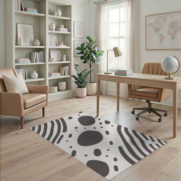 ODIKA 4'x6' Ivory Gray Contemporary Abstract Geometric Washable Area Rug Modern Minimalist Scattered Oval Dots Diagonal for Dorm Room, Small Living Stain Resistant Low Profile, Easy Care