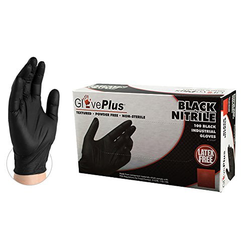 GlovePlus Industrial Black Nitrile Gloves, Box of 100, 5 mil, Size XLarge,  Latex Free, Powder Free, Textured, Disposable, GPNB48100-BX